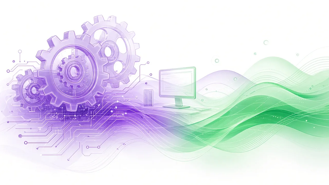 Abstract gears, circuits and waves representing industrial and systems engineering